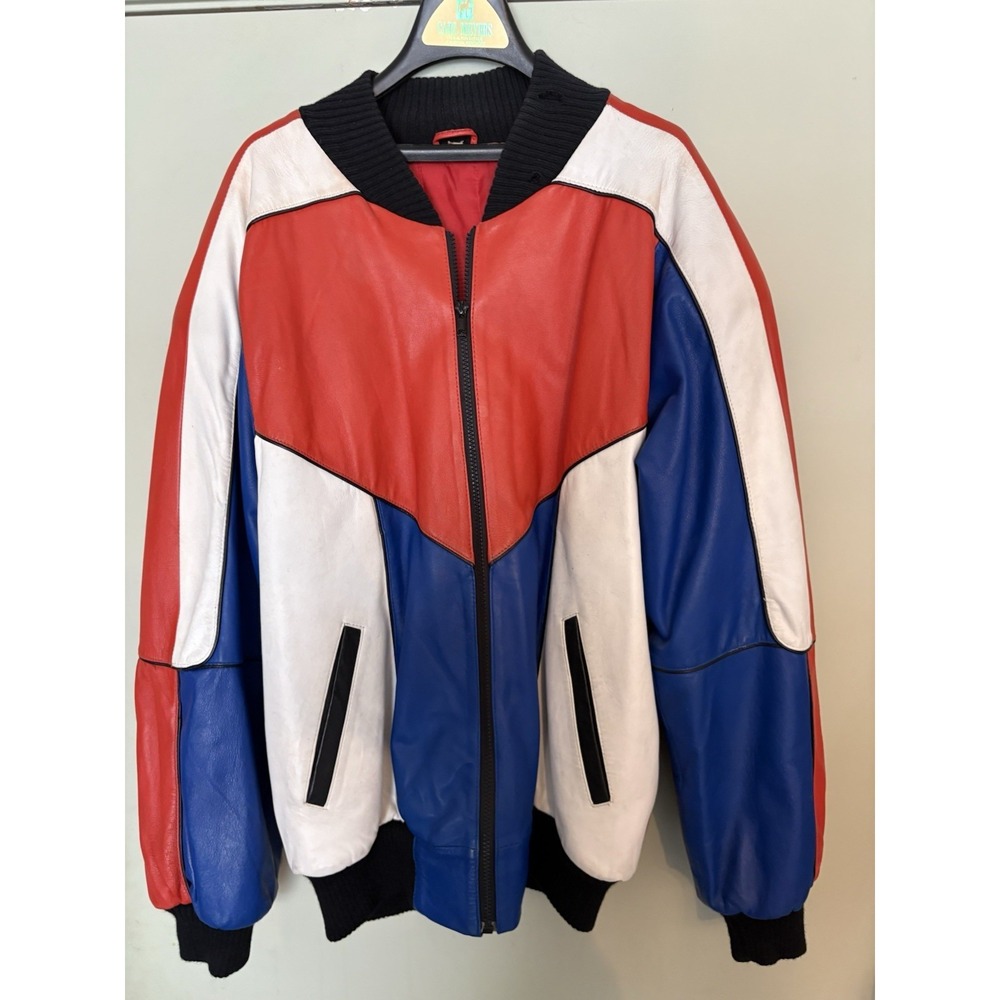 Vintage Women's Colorblock Leather Biker Jacket Size L